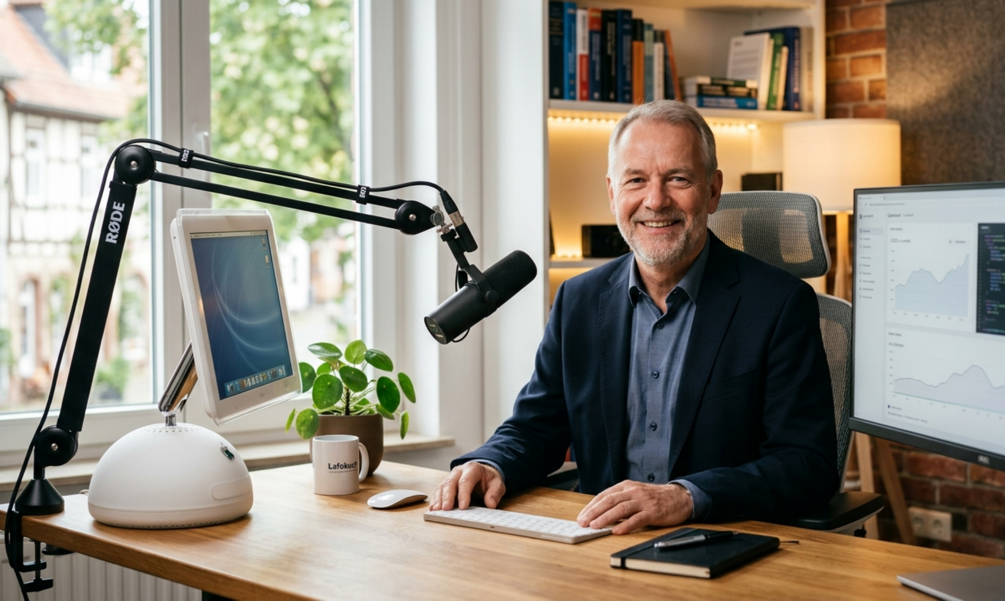 Mann sitzt am Arbeitplatz